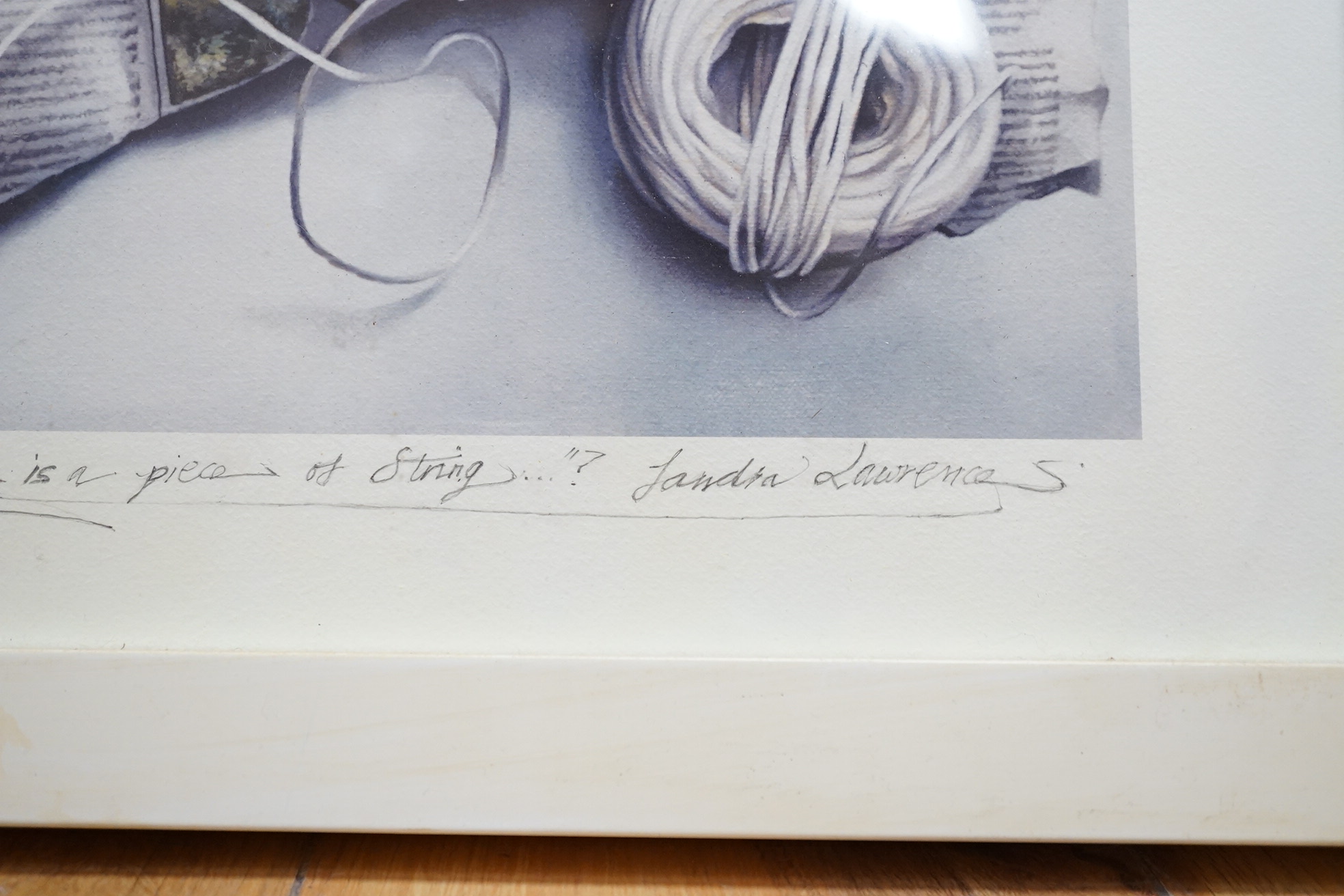 Sandra Lawrence, colour print, 'How long is a piece of string...?', signed in pencil, limited edition 14/15, 39 x 44cm. Condition - fair